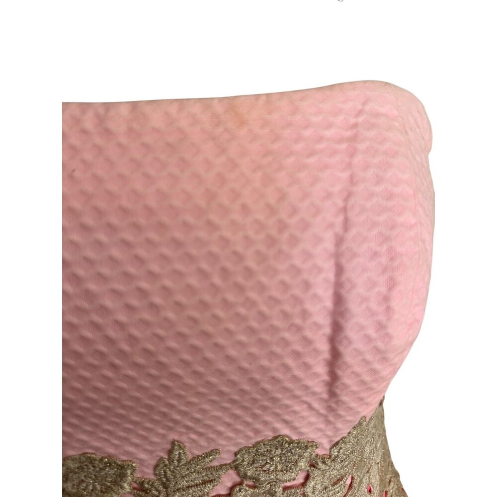 Lilly Pulitzer Kade Pink Barbie Strapless Dress With Gold Lace Accent & Back Zip - Picture 3 of 7